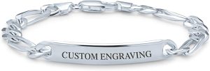 Personalize 250 Gauge 6.5MM Heavy Strong Link Bar Name Platedidentification Figaro ID Bracelet For Men .925 Sterling Silver Made In Italy 8.8.5,9 Inch Customizable