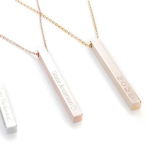 Custom Mens Name Cube Bar Necklace Personalized gift Jewelry with Engraved Vertical Pendant and Chain Perfect For Valentine's Day Gift